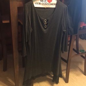 Long sleeve black dress.